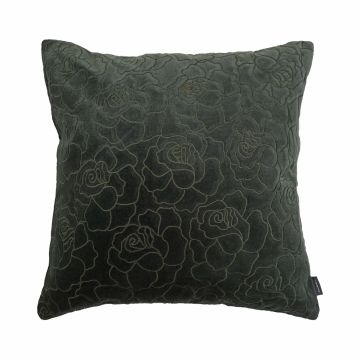 Coussin en velours ALAIA, motif roses, vert forêt, 45x45cm