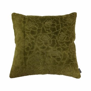 Coussin en velours ALAIA, motif roses, vert-jaune, 45x45cm