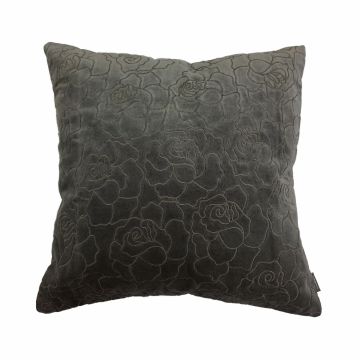 Coussin en velours ALAIA, motif roses, gris, 45x45cm
