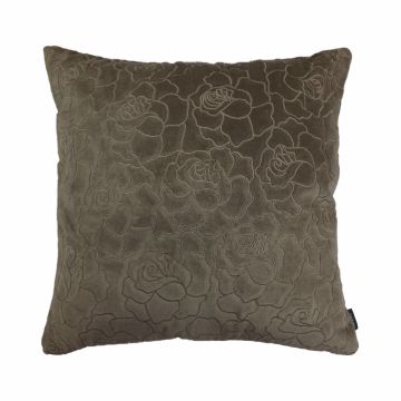 Coussin en velours ALAIA, motif roses, beige, 45x45cm