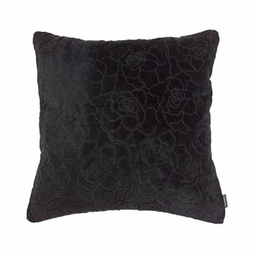 Coussin en velours ALAIA, motif roses, noir, 45x45cm