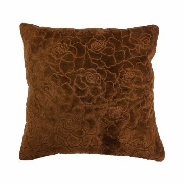 Coussin en velours ALAIA, motif roses, brun chocolat, 45x45cm