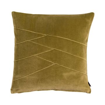 Coussin douillet en velours NOELANI, coutures décoratives obliques, jaune-vert, 45x45cm