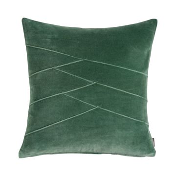 Coussin douillet en velours NOELANI, coutures décoratives obliques, vert foncé, 45x45cm