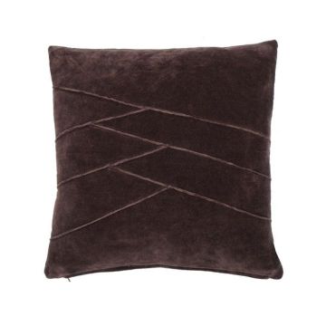 Coussin douillet en velours NOELANI, coutures décoratives obliques, brun chocolat, 45x45cm