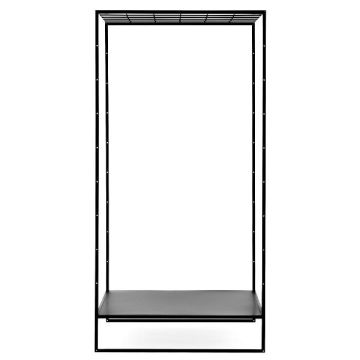 Étagère au style industriel métallique QUIANA, 1 étagère, 1 grille de suspension, noir, 100x100x200cm