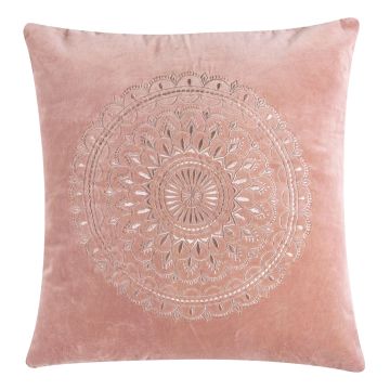 Coussin décoratif NIKARA, rose clair, motif mandala, 60x60cm