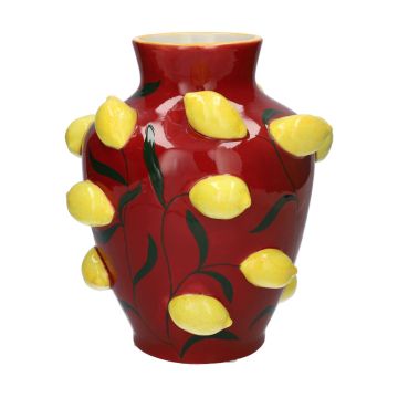 Vase à fleurs JULLA en dolomite, citrons en 3D, rouge-jaune, 25,7cm, Ø22,5cm Vase à fleurs JULLA en dolomite, citrons en 3D, rouge-jaune, 25,7cm, Ø22,5cm