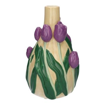 Vase décoratif LIMEA en dolomite, tulipes en 3D, beige-lilas-vert, 21,6cm, Ø13,3 cm Vase décoratif LIMEA en dolomite, tulipes en 3D, beige-lilas-vert, 21,6cm, Ø13,3 cm