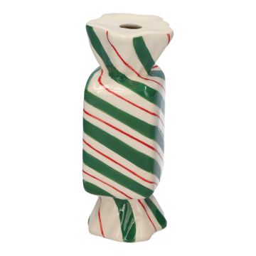 Vase à fleurs carré en forme de bonbon AMIEL en céramique, avec des lignes obliques, vert-rouge-blanc, 4,5x4,5x11,5cm