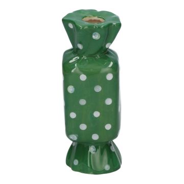 Vase à fleurs carré en forme de bonbon AMIEL en céramique, à pois, vert-blanc, 4,5x4,5x11,5cm