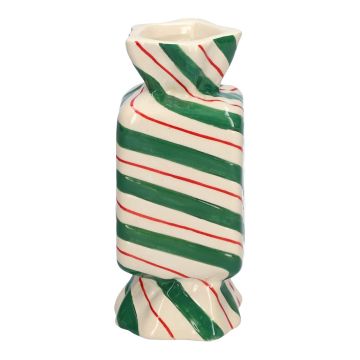 Vase à fleurs carré en forme de bonbon AMIEL en céramique, avec des lignes obliques, vert-rouge-blanc, 6,5x6,5x15cm