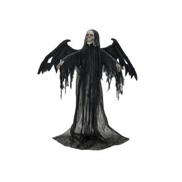 Squelette d'ange de la mort animé d'Halloween WOTAN avec des ailes, rire effrayant et fonction de mouvement, LEDs, 40x100x175cm