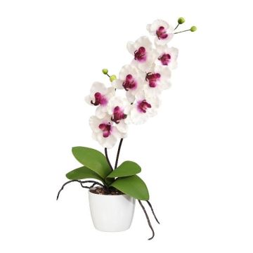 Orchidée Phalaenopsis en tissu MORLEK, pot en céramique, racines, blanc-lilas, 60cm