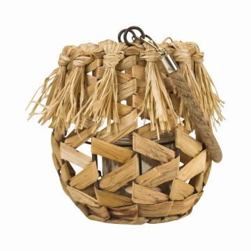 Lanterne en fibres naturelles NATASCIA, jacinthe d'eau, anse, insert en verre, marron, 18 cm, Ø 14 cm Lanterne en fibres naturelles NATASCIA, jacinthe d'eau, anse, insert en verre, marron, 18 cm, Ø 14 cm