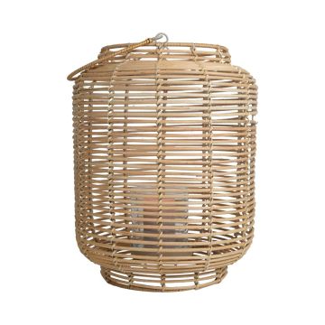 Lanterne en fibres naturelles AMBROSIA en rotin, poignée, insert en verre, beige, 52 cm, Ø 28 cm Lanterne en fibres naturelles AMBROSIA en rotin, poignée, insert en verre, beige, 52 cm, Ø 28 cm