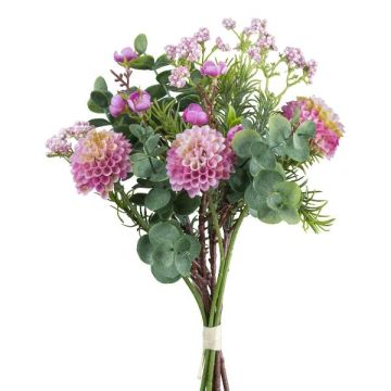 Bouquet de fleurs artificielles de dahlia pompon et d'eucalyptus ZORCA, baies, fuchsia-lilas, 30cm Bouquet de fleurs artificielles de dahlia pompon et d'eucalyptus ZORCA, baies, fuchsia-lilas, 30cm