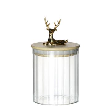 Bocal de conservation LEOPOLDO avec couvercle en bois, poignée en forme de chevreuil, transparent, 10,5 cm, Ø 9 cm Bocal de conservation LEOPOLDO avec couvercle en bois, poignée en forme de chevreuil, transparent, 10,5 cm, Ø 9 cm