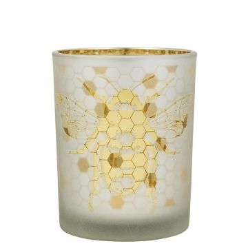 Photophore en verre BRITTANI avec motif d'abeilles, blanc-mat-doré brillant, 12,5 cm, Ø 10 cm Photophore en verre BRITTANI avec motif d'abeilles, blanc-mat-doré brillant, 12,5 cm, Ø 10 cm