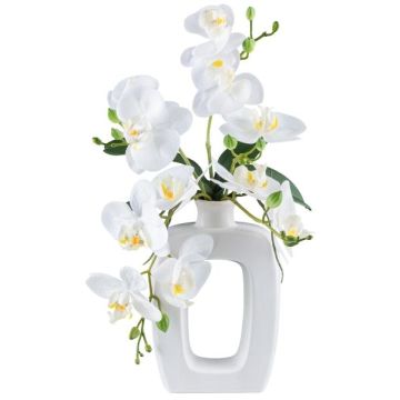 Orchidée Phalaenopsis en tissu DRUKLON, vase en céramique, racines, blanc, 40cm