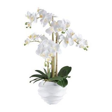 Orchidée Phalaenopsis en tissu STONFER, pot décoratif blanc, racines, blanc, 70cm
