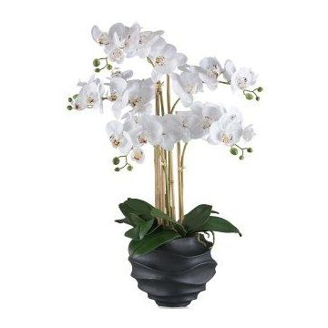 Orchidée Phalaenopsis en tissu STONFER, pot décoratif noir, racines, blanc, 70cm