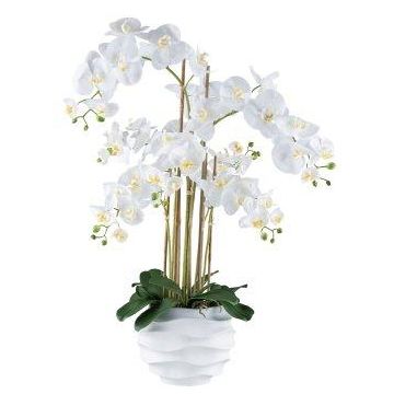 Orchidée Phalaenopsis en tissu STONFER, pot décoratif blanc, racines, blanc, 90cm Orchidée Phalaenopsis en tissu STONFER, pot décoratif blanc, racines, blanc, 90cm