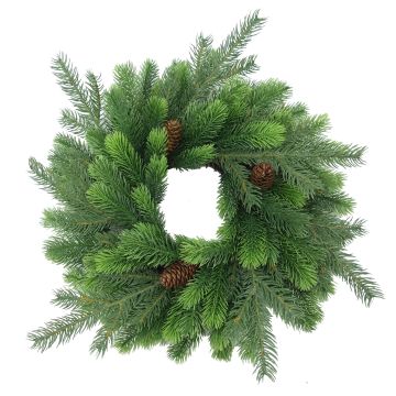 Couronne décorative de sapin en plastique WYOMING avec pommes de pin, Ø45cm Couronne décorative de sapin en plastique WYOMING avec pommes de pin, Ø45cm