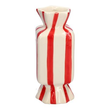 Vase à fleurs carré en forme de bonbon AMIEL en céramique, avec des rayures verticales, rouge-blanc, 10x10x25cm