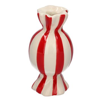 Vase à fleurs bombé en forme de bonbon AMIEL en céramique, avec des rayures verticales, rouge-blanc, 11,5cm, Ø6cm