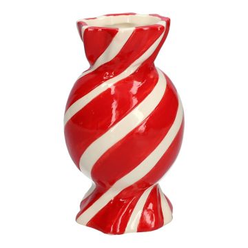 Vase à fleurs bombé en forme de bonbon AMIEL en céramique, avec des lignes obliques, rouge-blanc, 15cm, Ø8,5cm
