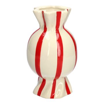 Vase à fleurs bombé en forme de bonbon AMIEL en céramique, avec des rayures verticales, rouge-blanc, 24,7cm, Ø14cm