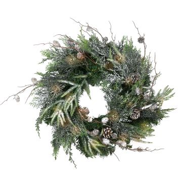 Couronne de sapin artificielle STOCKTON, verte, enneigée, LED, Ø60cm Couronne de sapin artificielle STOCKTON, verte, enneigée, LED, Ø60cm
