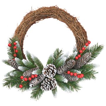 Couronne de sapin artificielle MARLIES, verte, enneigée, avec des fruits, Ø40cm