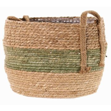 Cache-pot en osier UPALI, jonc de mer tressé, 2 poignées, beige-vert, 26cm, Ø33cm Cache-pot en osier UPALI, jonc de mer tressé, 2 poignées, beige-vert, 26cm, Ø33cm