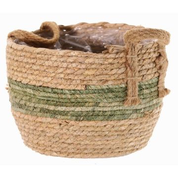 Cache-pot en osier UPALI, jonc de mer tressé, 2 poignées, beige-vert, 22cm, Ø30cm Cache-pot en osier UPALI, jonc de mer tressé, 2 poignées, beige-vert, 22cm, Ø30cm