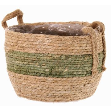 Cache-pot en osier UPALI, jonc de mer tressé, 2 poignées, beige-vert, 19cm, Ø24cm Cache-pot en osier UPALI, jonc de mer tressé, 2 poignées, beige-vert, 19cm, Ø24cm