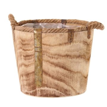 Cache-pot en bois DABIH avec poignées en corde, marron, 24 cm, Ø 29 cm