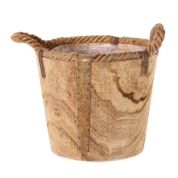 Cache-pot en bois DABIH avec poignées en corde, marron, 22 cm, Ø 24 cm