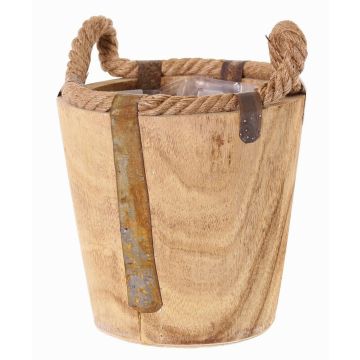 Cache-pot en bois DABIH avec poignées en corde, marron, 19cm, Ø20cm