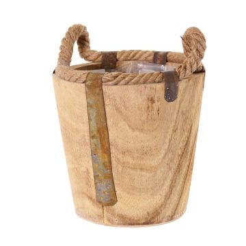 Cache-pot en bois DABIH avec poignées en corde, marron, 19 cm, Ø 20 cm Cache-pot en bois DABIH avec poignées en corde, marron, 19 cm, Ø 20 cm