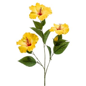 Branche d'hibiscus artificiel AMADOU avec fleurs, jaune, 80cm
