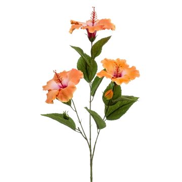 Branche d'hibiscus synthétique AMADOU avec fleurs, orange, 80cm