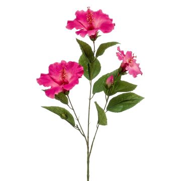 Branche d'hibiscus synthétique AMADOU avec fleurs, fuchsia, 80cm