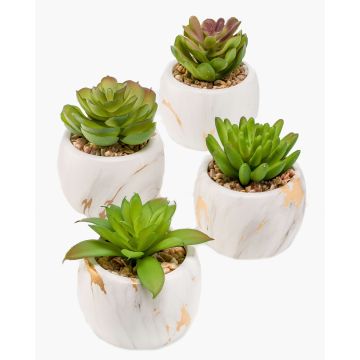 Succulentes décoratives LOYE dans un pot en marbre, lot de 4, vert, 13-15cm