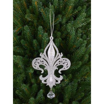 Pendentif en acrylique lys héraldique AZARIEL, paillettes, argent, 15cm Pendentif en acrylique lys héraldique AZARIEL, paillettes, argent, 15cm