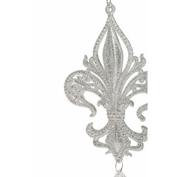 Pendentif en acrylique « lys héraldique » AZARIEL, paillettes, argent, 15 cm Pendentif en acrylique « lys héraldique » AZARIEL, paillettes, argent, 15 cm