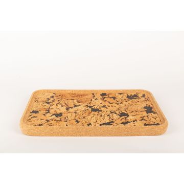 Plateau rectangulaire en liège aggloméré FUENTES, naturel-noir, 43x28x3cm