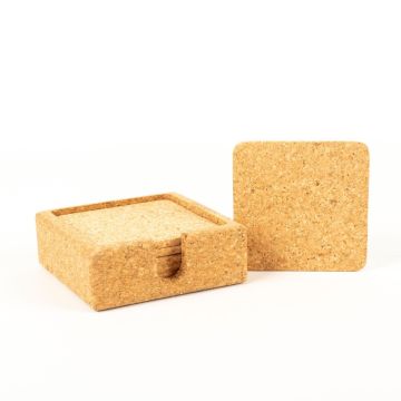 Dessous de verre carré en liège MINARA avec support, 6 pièces, naturel, 9x9cm, épaisseur 0,5cm Dessous de verre carré en liège MINARA avec support, 6 pièces, naturel, 9x9cm, épaisseur 0,5cm