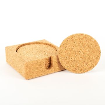 Dessous de verre rond en liège MINARA avec support, 6 pièces, naturel, Ø9cm, épaisseur 0,5cm Dessous de verre rond en liège MINARA avec support, 6 pièces, naturel, Ø9cm, épaisseur 0,5cm